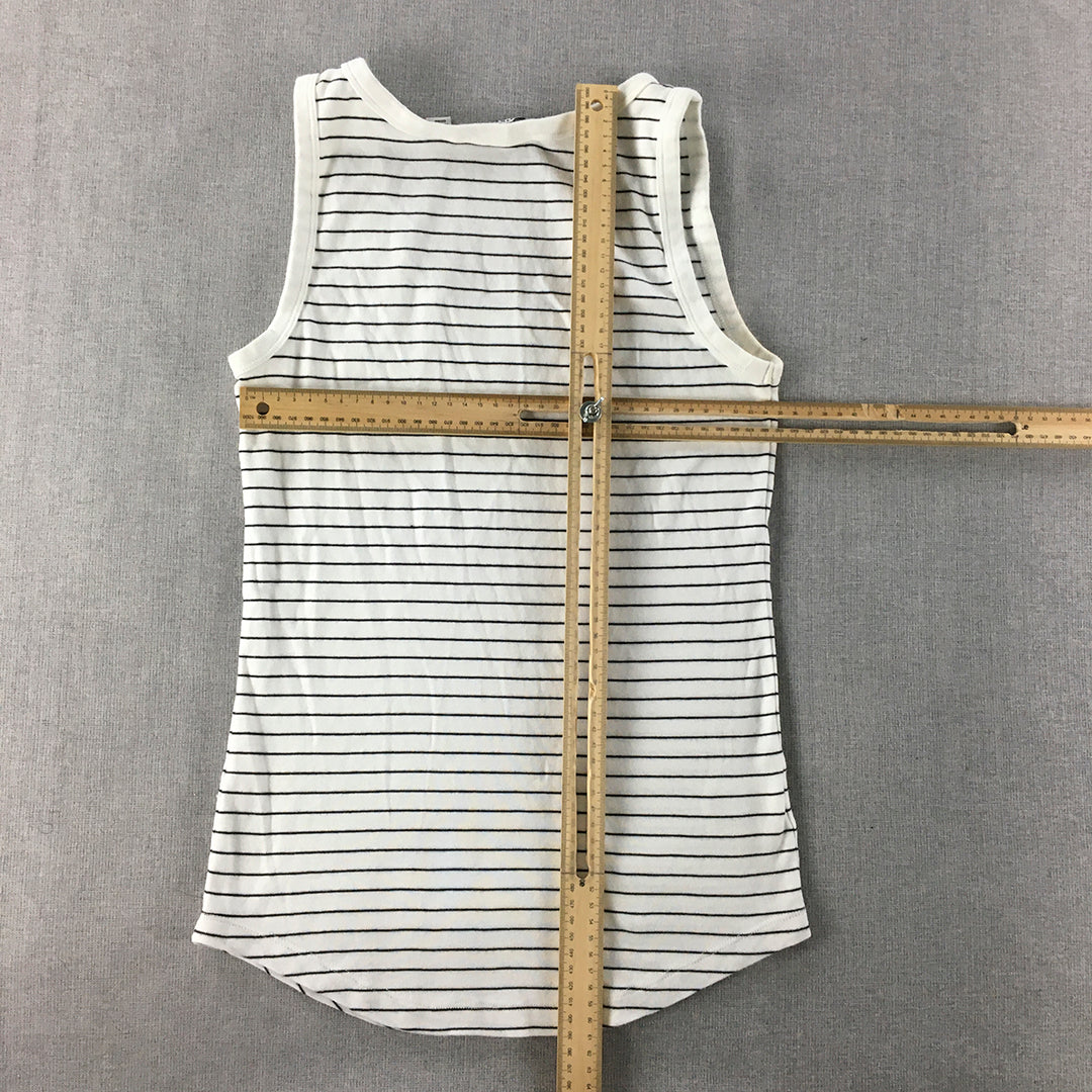 Country Road Womens Tank Top Size S White Striped Scoop Neck Sleeveless