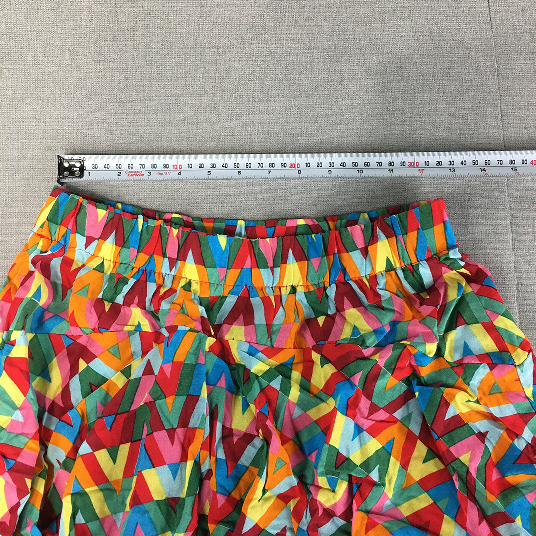 Thanners Womens Mini Skirt Size M/L Pink Green Abstract Geometric