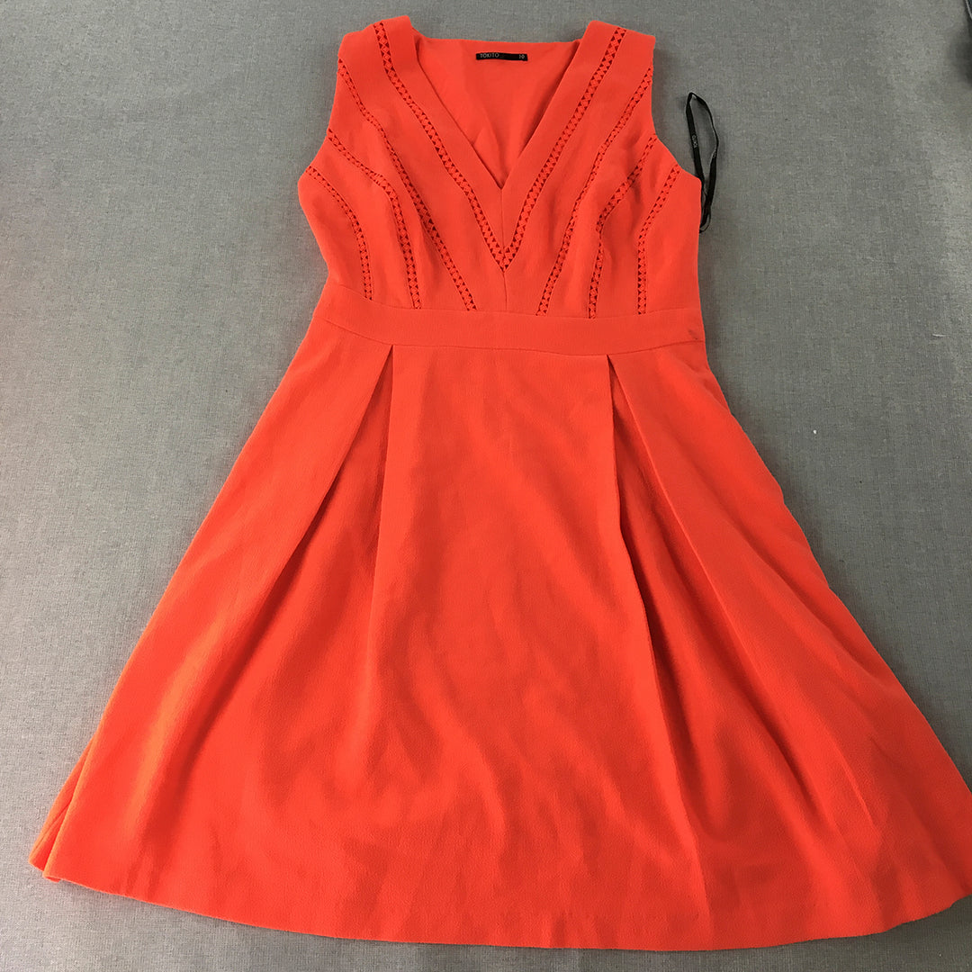 Tokito Womens Fit & Flare Dress Size 10 Coral Red Sleeveless Pleated Mini