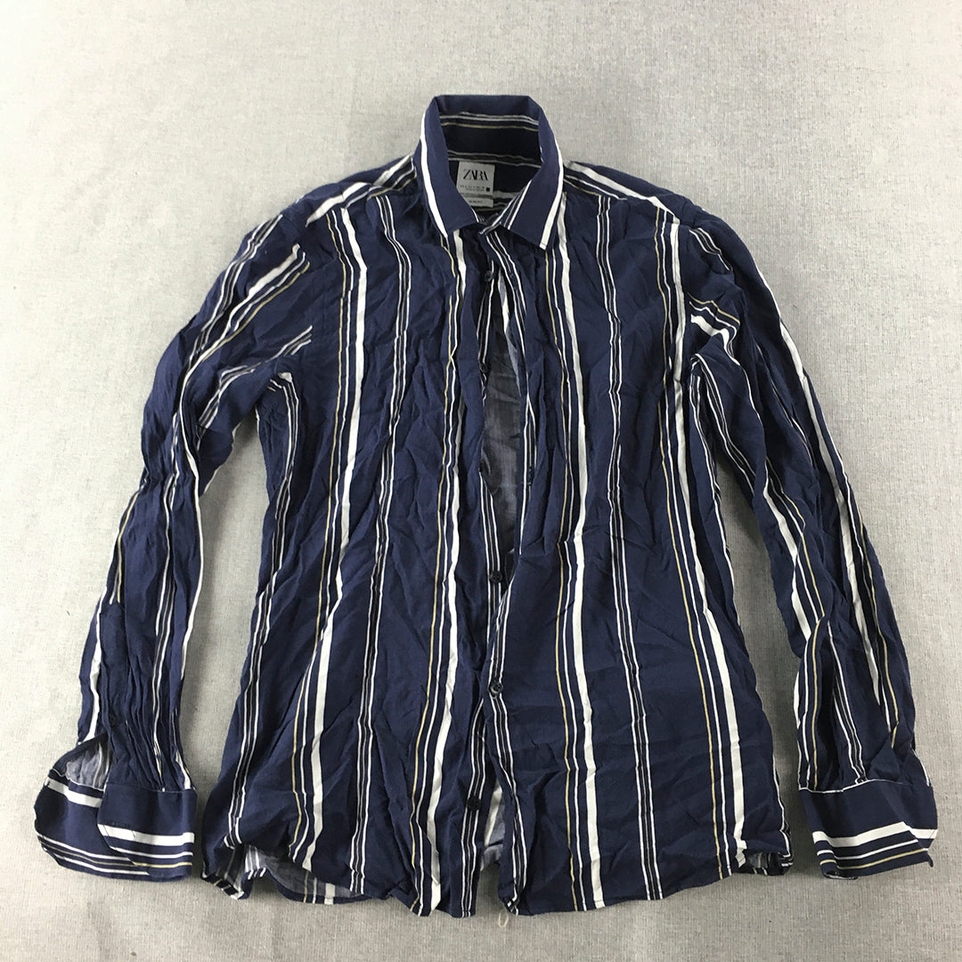 Zara Mens Shirt Size S Blue Striped Long Sleeve Button-Up Collared