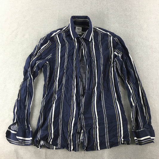 Zara Mens Shirt Size S Blue Striped Long Sleeve Button-Up Collared