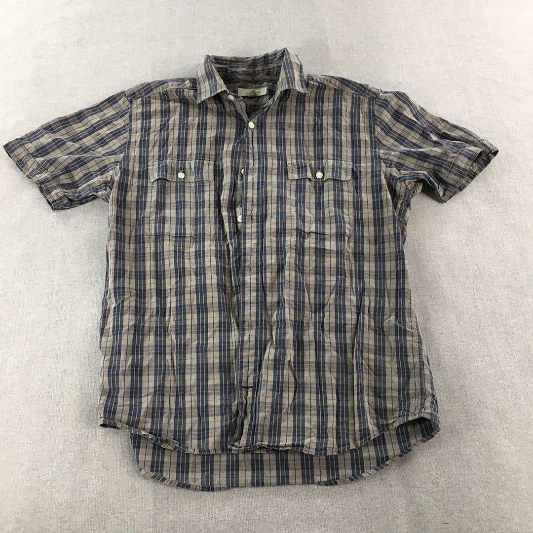 Country Road Mens Shirt Size L Grey Checkered Short Sleeve Button-Up