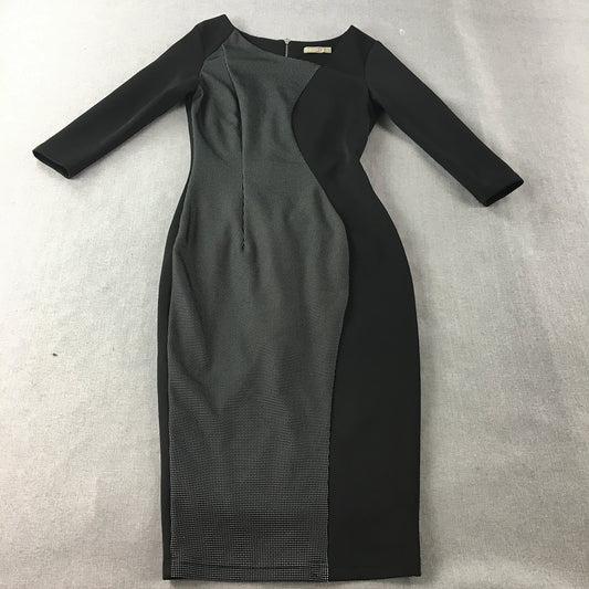 Forcast Womens Pencil Dress Size 4 Black Long Sleeve Midi Back Zip