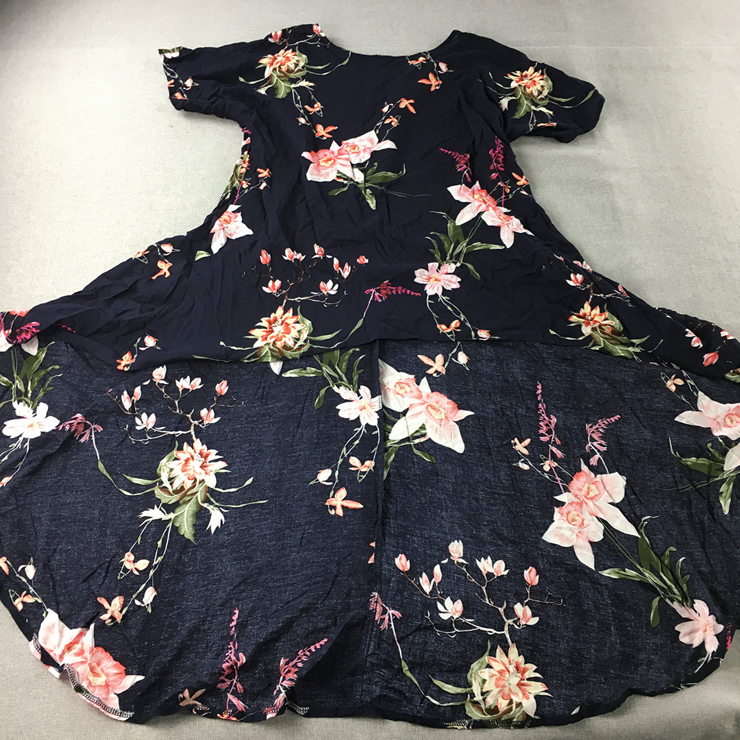 St Frock Womens Sundress Size 18 Navy Blue Floral Mini Flared