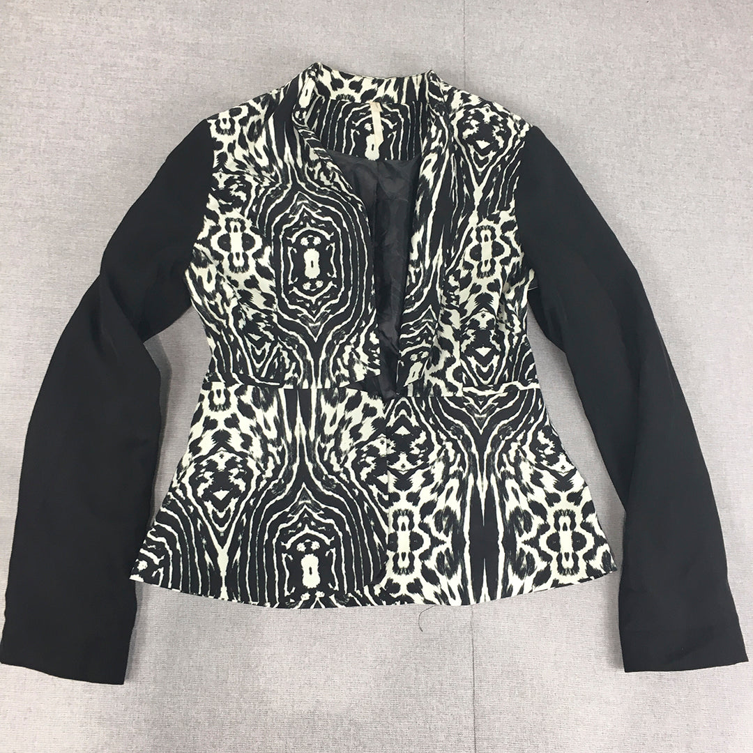 Spicysugar Womens Blazer Coat Size 12 Black White Dot Pattern Jacket