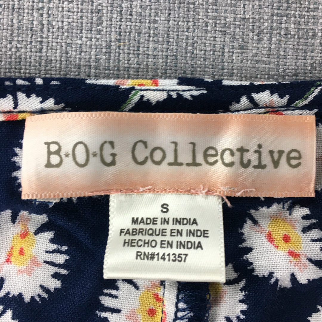 BOG Collective Womens Mini Dress Size S Blue Floral Short Sleeve Fit Flare B.O.G