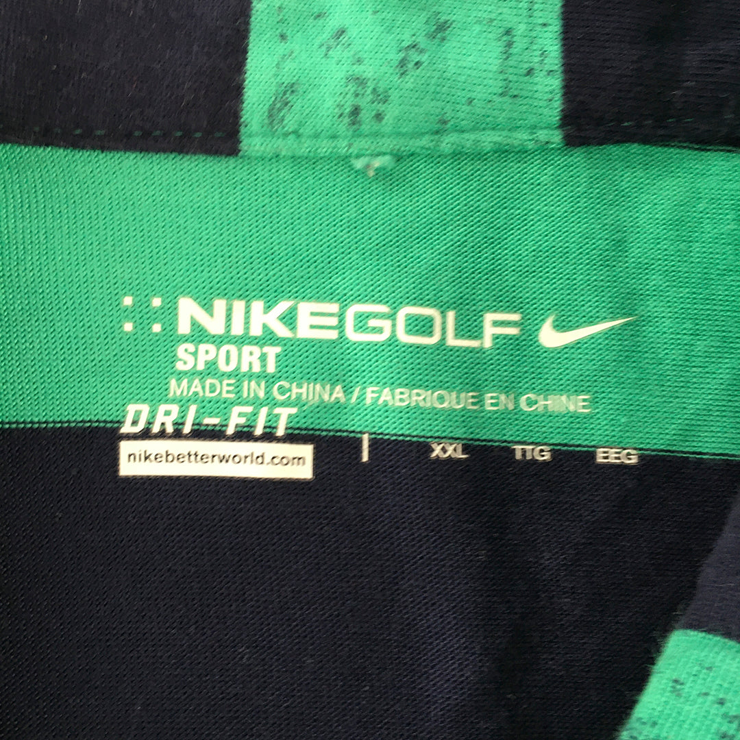 Nike Golf Mens Polo Shirt Size 2XL Green Navy Blue Collared Dri-Fit Rugby