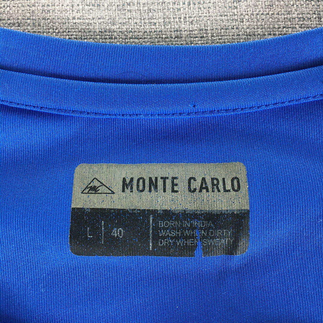 Monte Carlo Mens T-Shirt Size L Blue Logo Short Sleeve Athletic Running Gym