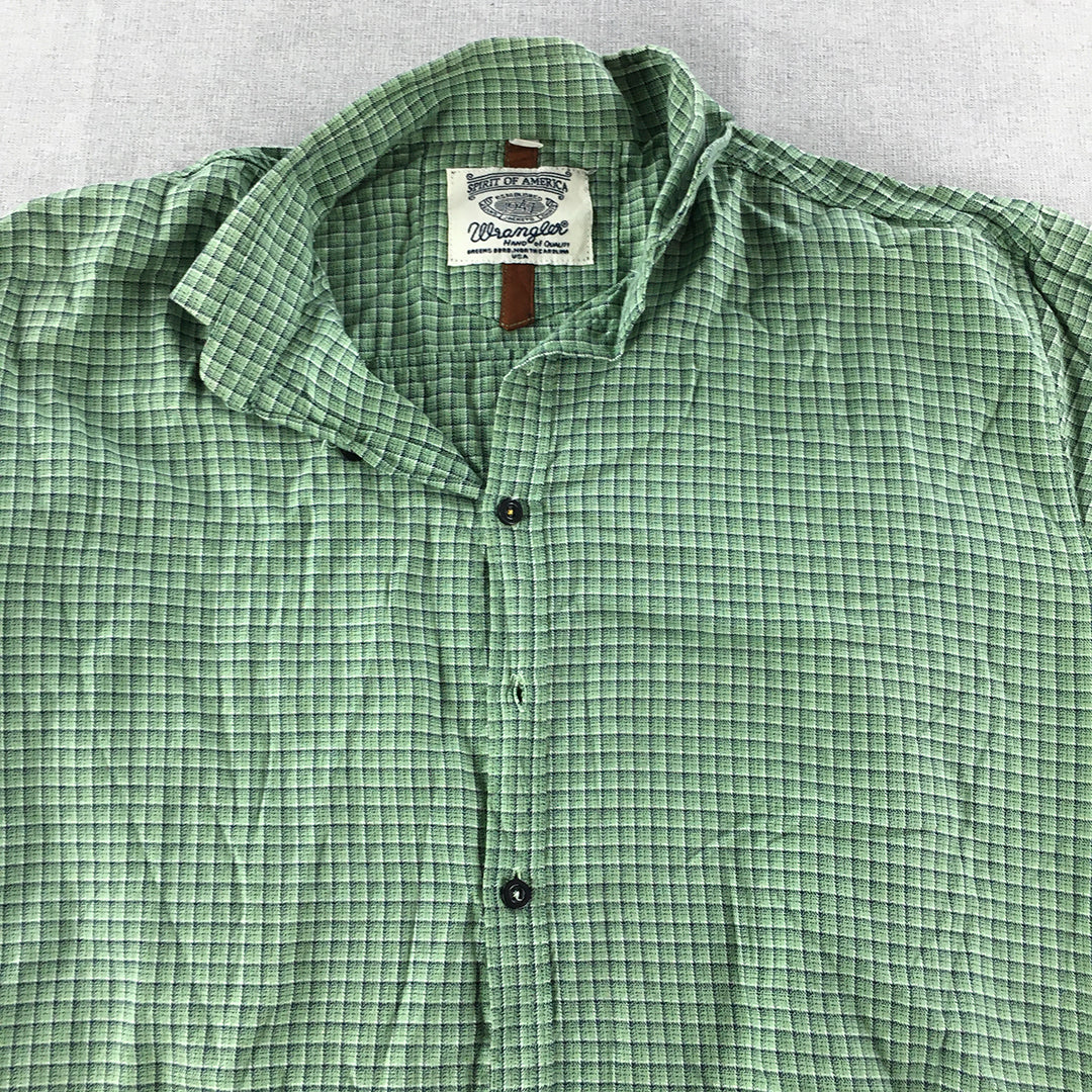 Wrangler Mens Shirt Size XL Slim Fit Green Checkered Long Sleeve Button-Up