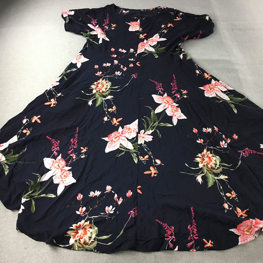 St Frock Womens Sundress Size 18 Navy Blue Floral Mini Flared