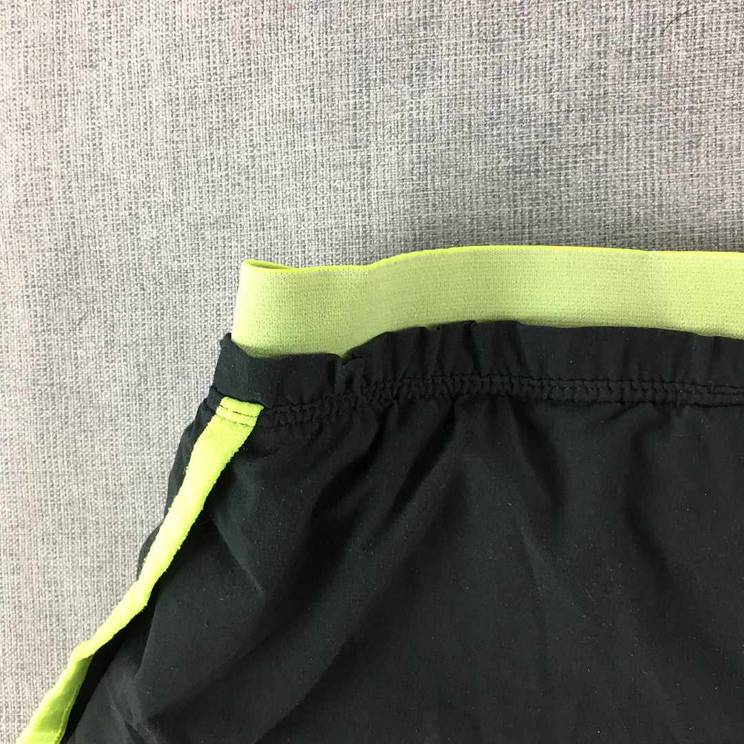 Nike Womens Running Shorts Size XS Black Yellow Logo Elastic Waist