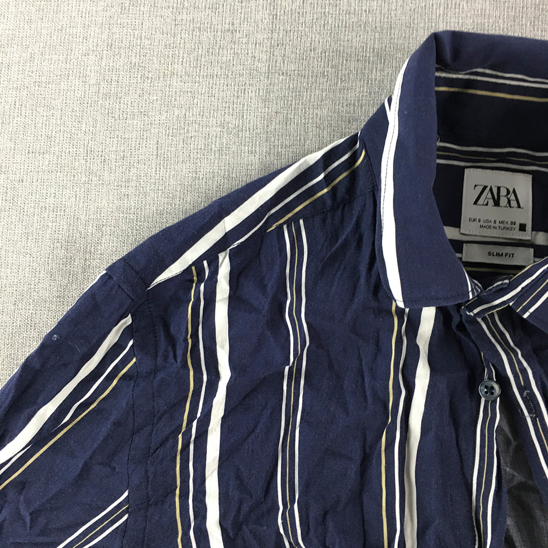 Zara Mens Shirt Size S Blue Striped Long Sleeve Button-Up Collared