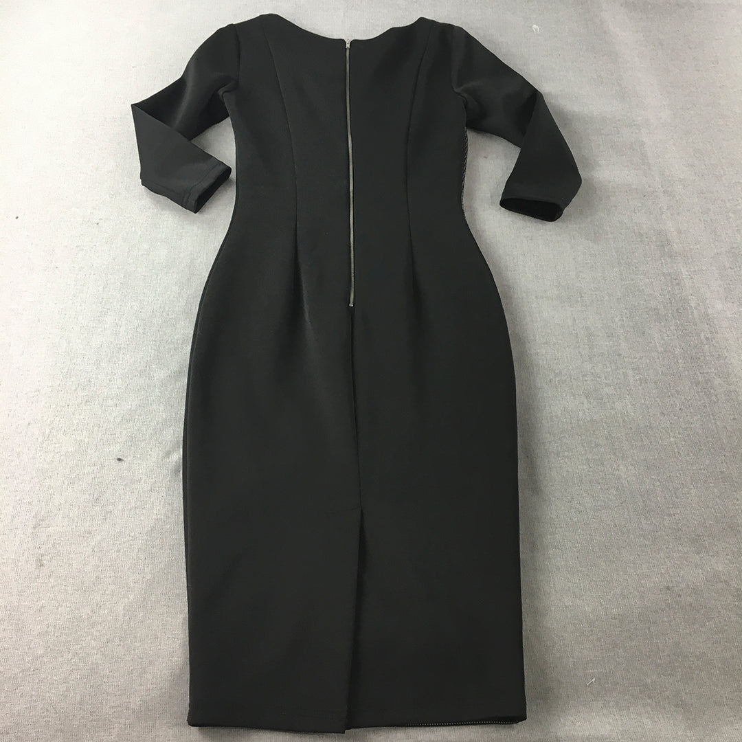 Forcast Womens Pencil Dress Size 4 Black Long Sleeve Midi Back Zip