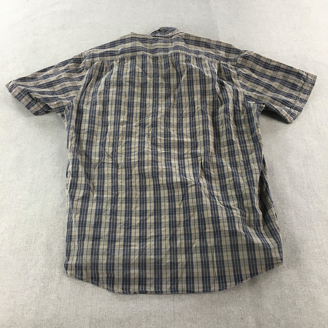 Country Road Mens Shirt Size L Grey Checkered Short Sleeve Button-Up