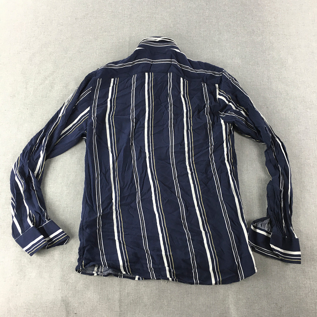 Zara Mens Shirt Size S Blue Striped Long Sleeve Button-Up Collared