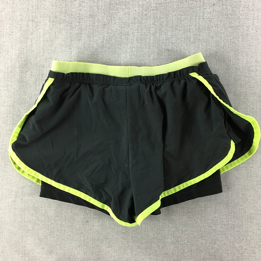 Nike Womens Running Shorts Size XS Black Yellow Logo Elastic Waist