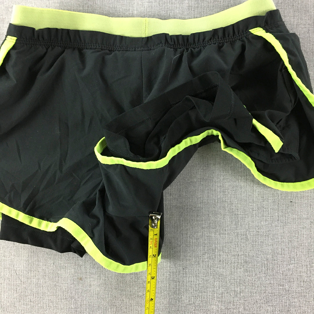 Nike Womens Running Shorts Size XS Black Yellow Logo Elastic Waist