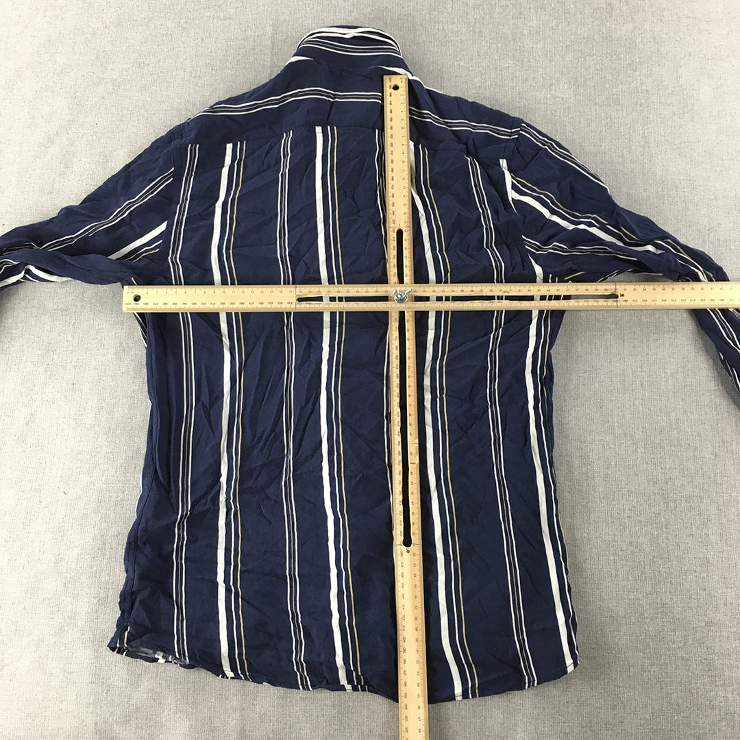 Zara Mens Shirt Size S Blue Striped Long Sleeve Button-Up Collared