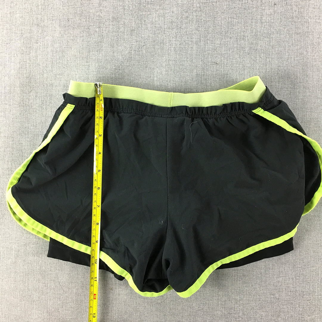 Nike Womens Running Shorts Size XS Black Yellow Logo Elastic Waist