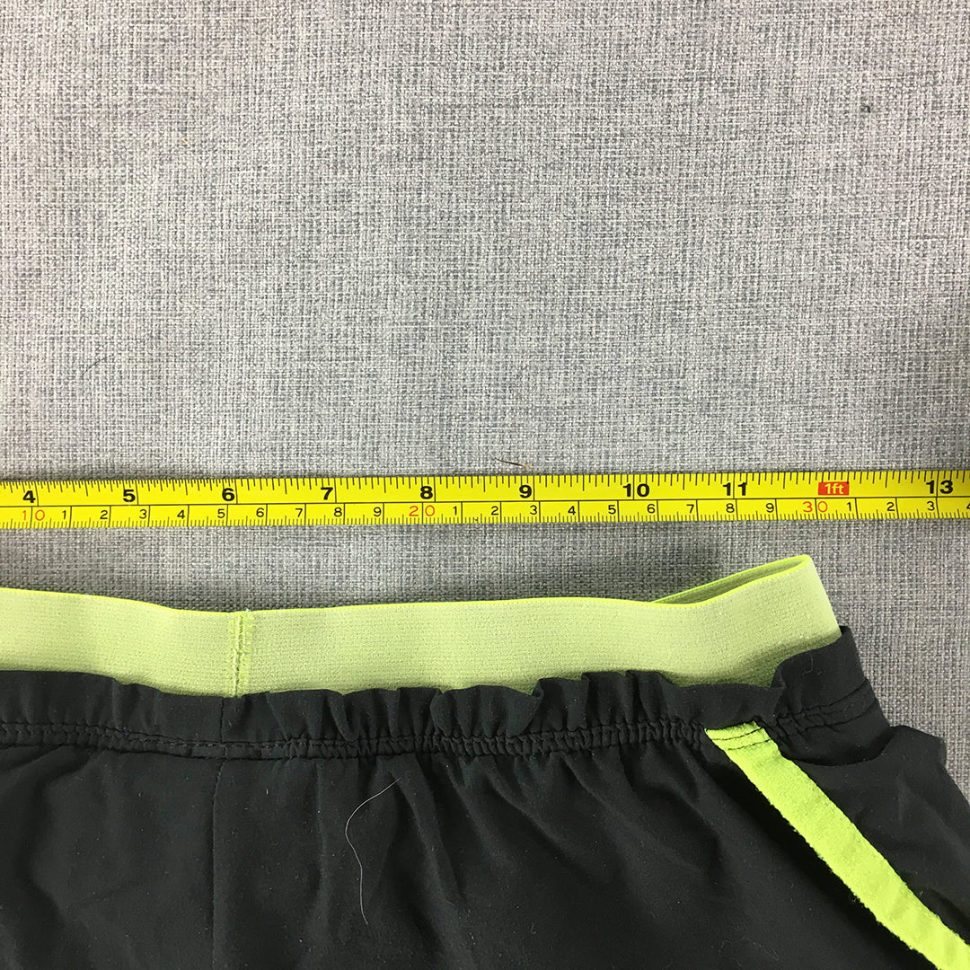 Nike Womens Running Shorts Size XS Black Yellow Logo Elastic Waist