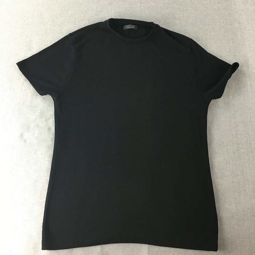 Zara Man T-Shirt Size M Black Knit Slim Fit Tee