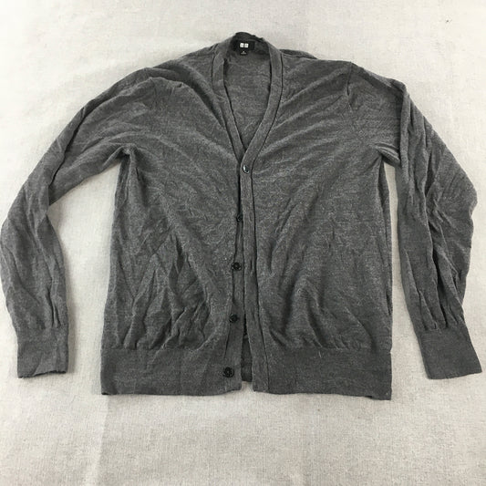 Uniqlo Womens 100% Wool Cardigan Size M Grey Button Up Knit