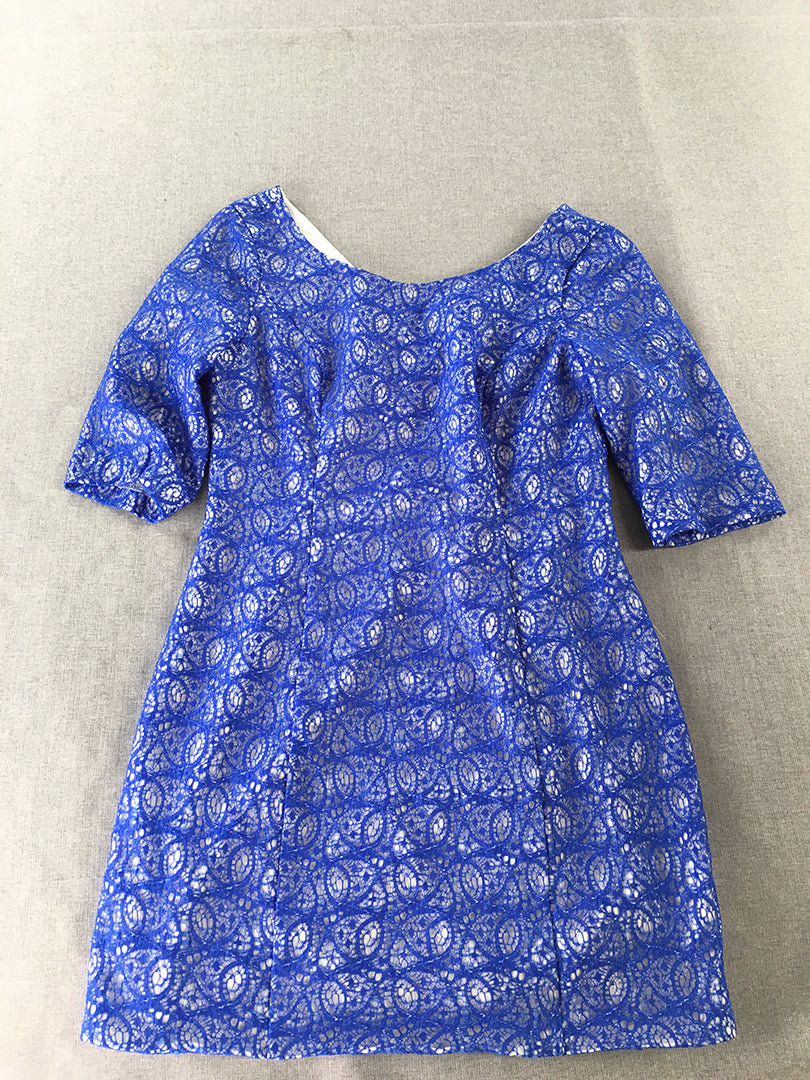 Seduce Womens Mini Dress Size 14 Blue White Short Sleeve A-Line