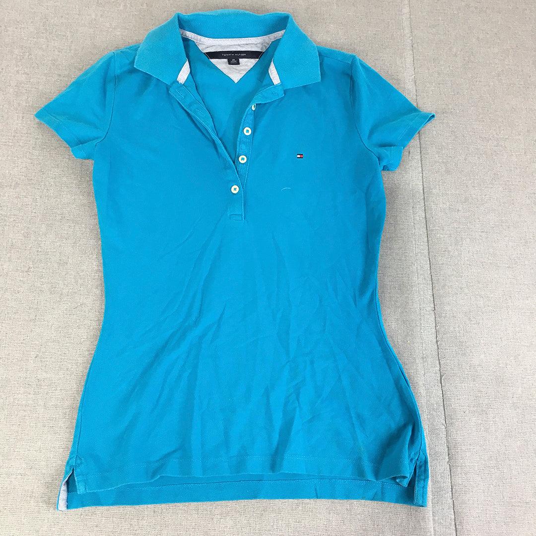 Tommy Hilfiger Womens Polo Shirt Size XS Blue Logo Collared Rugby