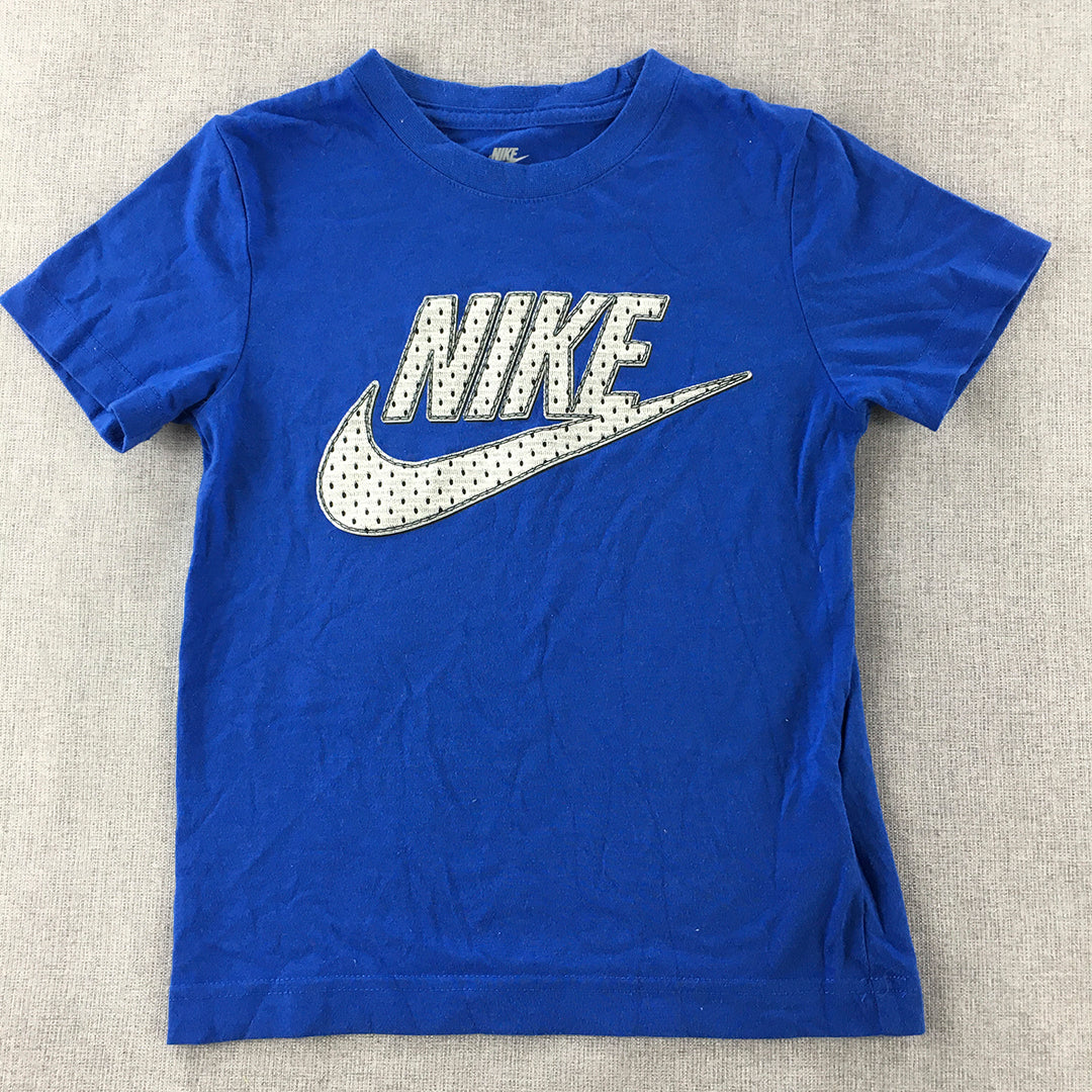 Nike Kids Boys T-Shirt Size S (4 - 5 Years) Blue Big Swoosh Logo Short Sleeve