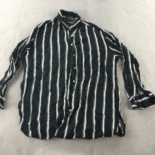 Alcott Womens Shirt Size L Navy Blue Striped Button-Up Collared