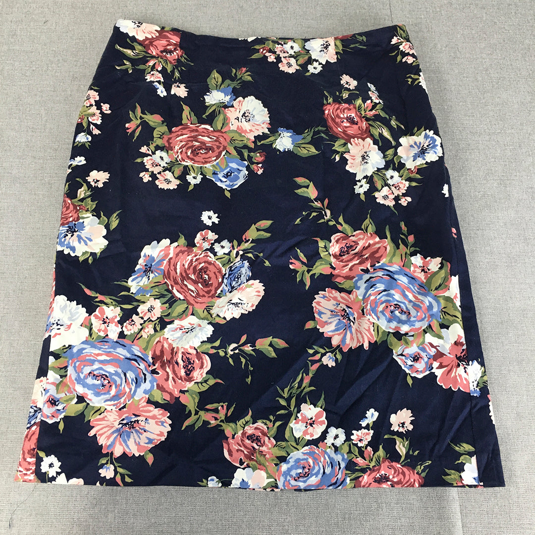 Diana Ferrari Womens Midi Skirt Size 14 Blue Floral Straight