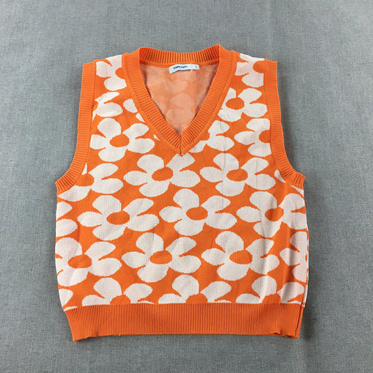 Valleygirl Womens Knit Vest Size S Orange Floral Sleeveless Top