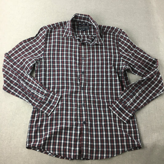 American Rag Mens Shirt Size M Red Blue Checkered Button-Up Long Sleeve Collared