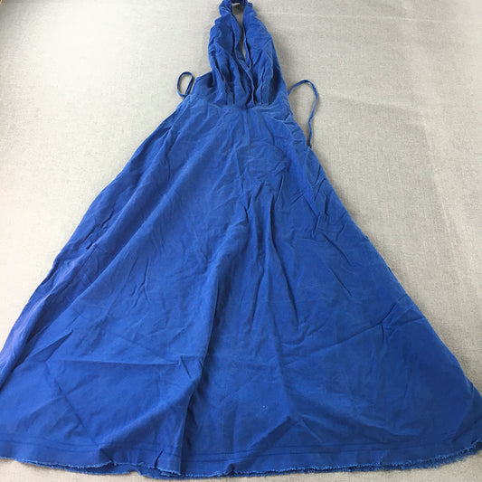 Zara Womens Linen Dress Size XS Blue Fit & Flare Sleeveless Halter Neck Midi