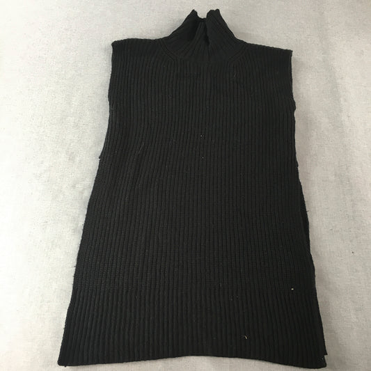 Veronika Maine Womens Wool Sweater Dress Size S Black Sleeveless Mini Turtleneck