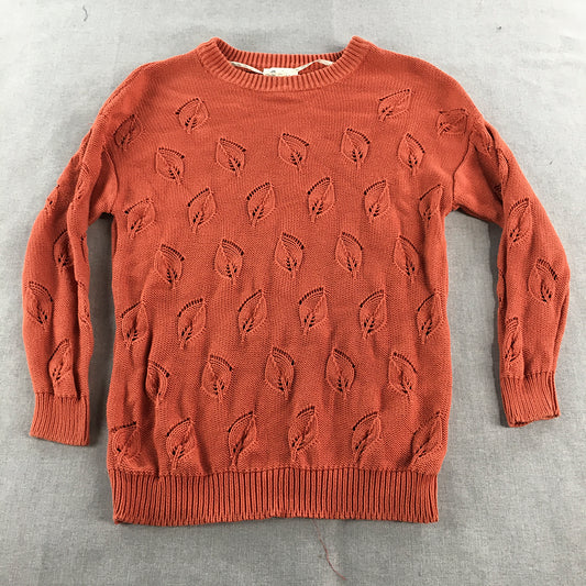 Miss Shop Womens Knit Sweater Size S Rust Red Leaf Pattern Jumper