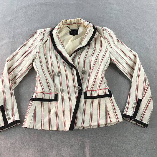 Portmans Womens Linen Pea Coat Size 8 White Striped Double Breasted Jacket