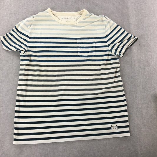 Tommy Hilfiger Mens T-Shirt Size M White Blue Striped Short Sleeve Top