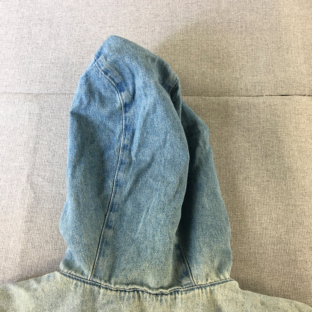 Lee Womens Denim Jacket Size 12 Blue Button Up Hoodie Pockets