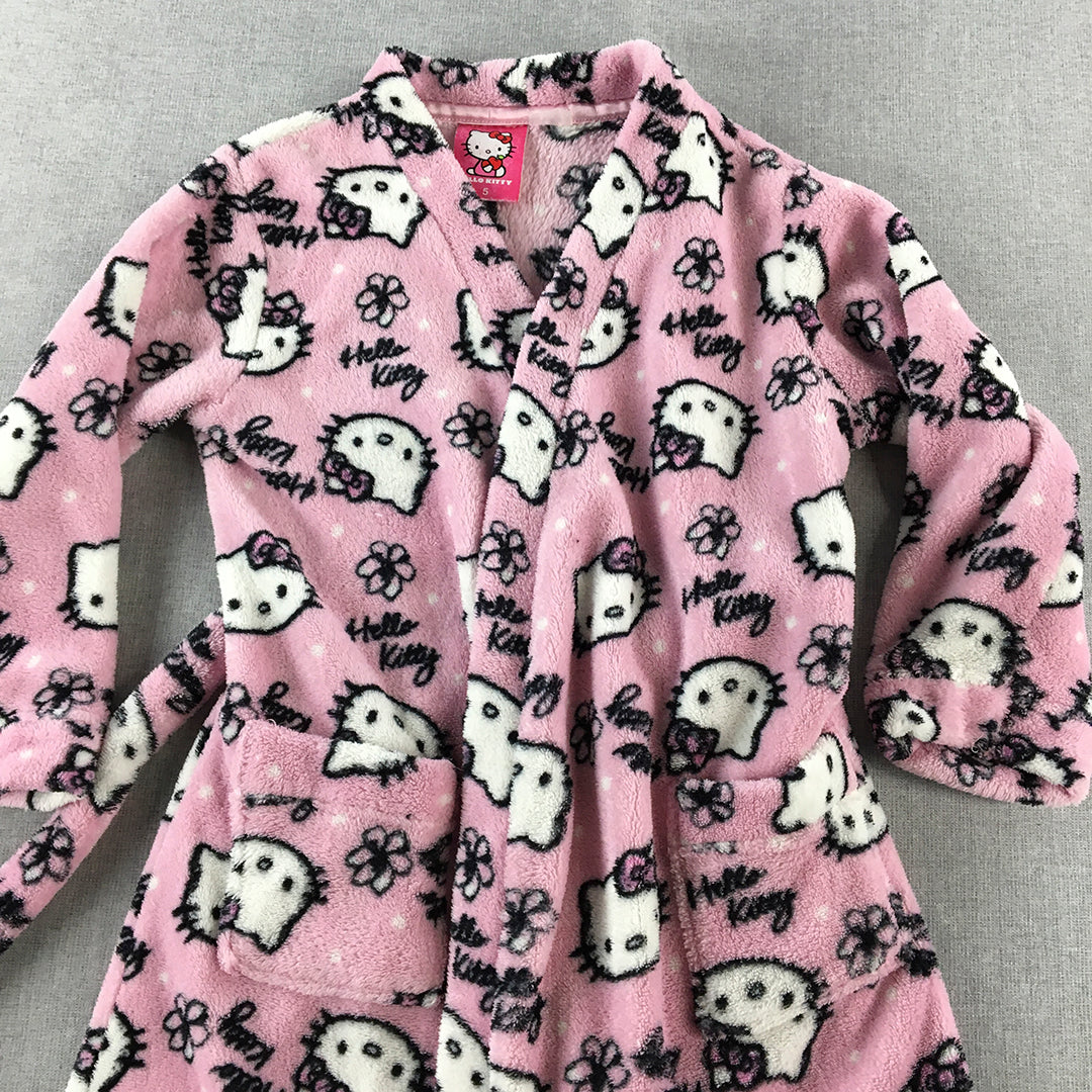 Hello Kitty Kids Girls Dressing Gown Size 5 Pink Fleeve Robe