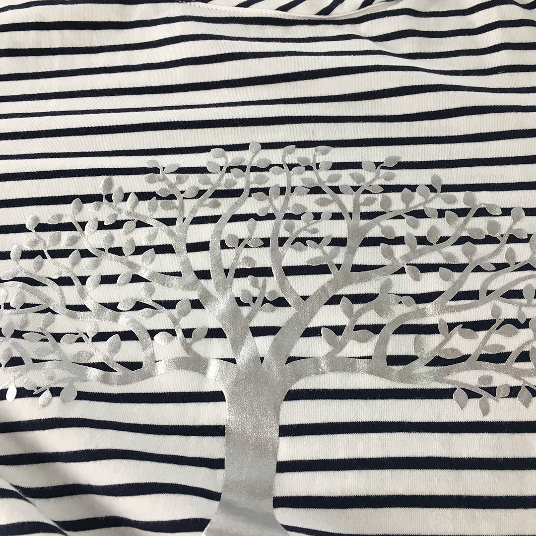 Threadz Womens T-Shirt Size XS White Striped Silver Tree Short Sleeve Top