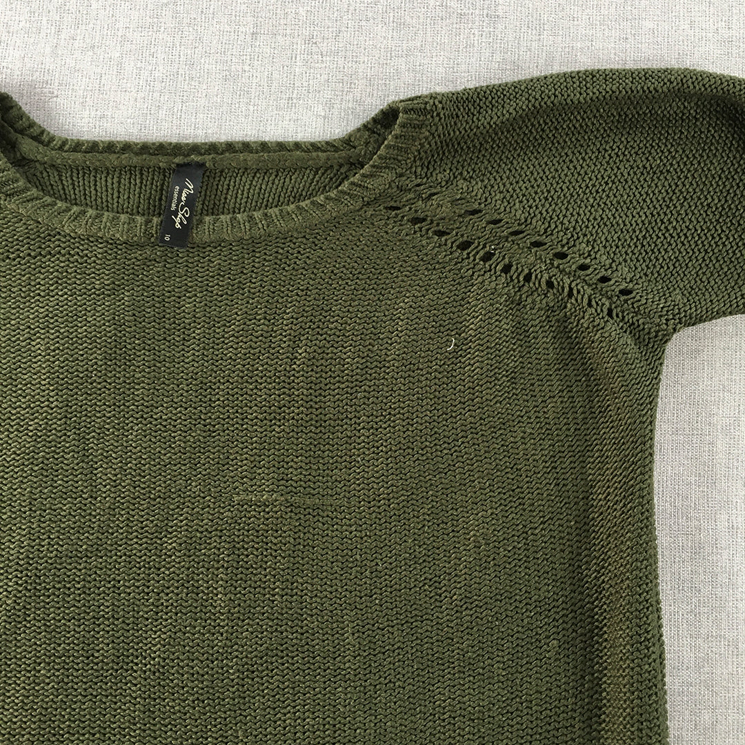 Miss Shop Womens Knit Sweater Size 10 Khaki Green Pullover Jumper