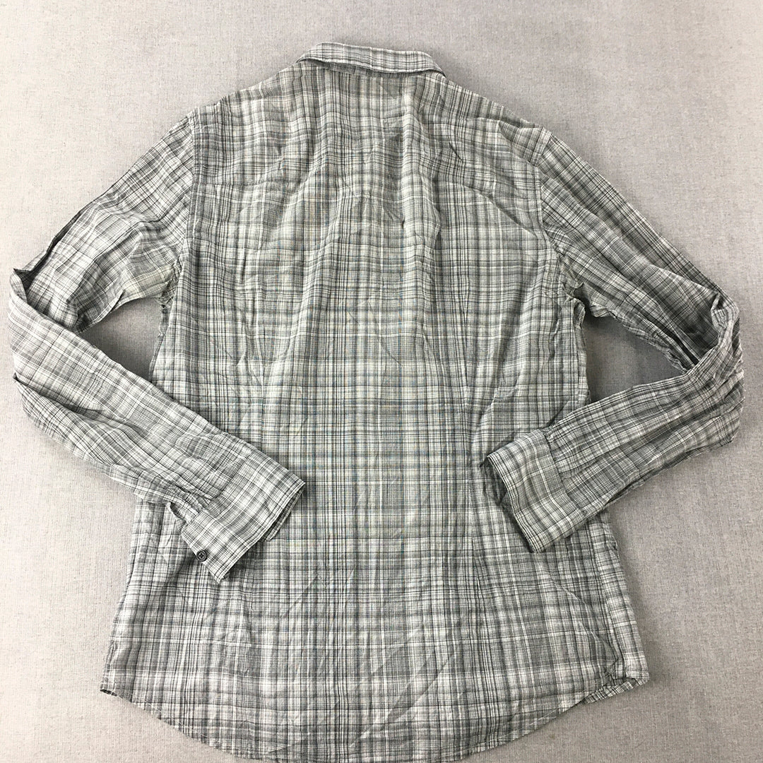 Calvin Klein Jeans Mens Shirt Size M Grey Checkered Logo Button-Up Long Sleeve