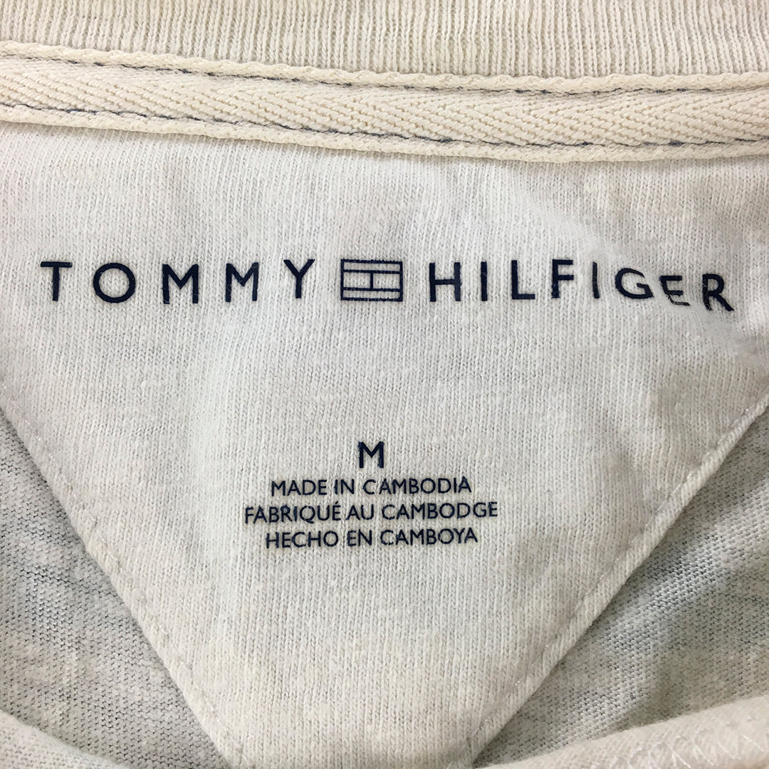 Tommy Hilfiger Mens T-Shirt Size M White Blue Striped Short Sleeve Top