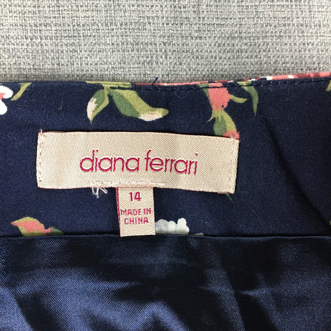 Diana Ferrari Womens Midi Skirt Size 14 Blue Floral Straight