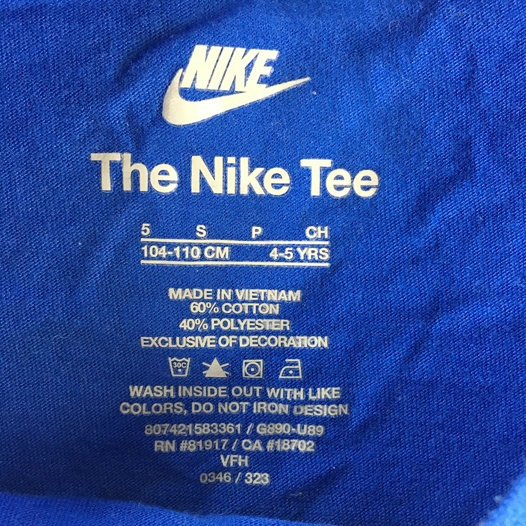 Nike Kids Boys T-Shirt Size S (4 - 5 Years) Blue Big Swoosh Logo Short Sleeve