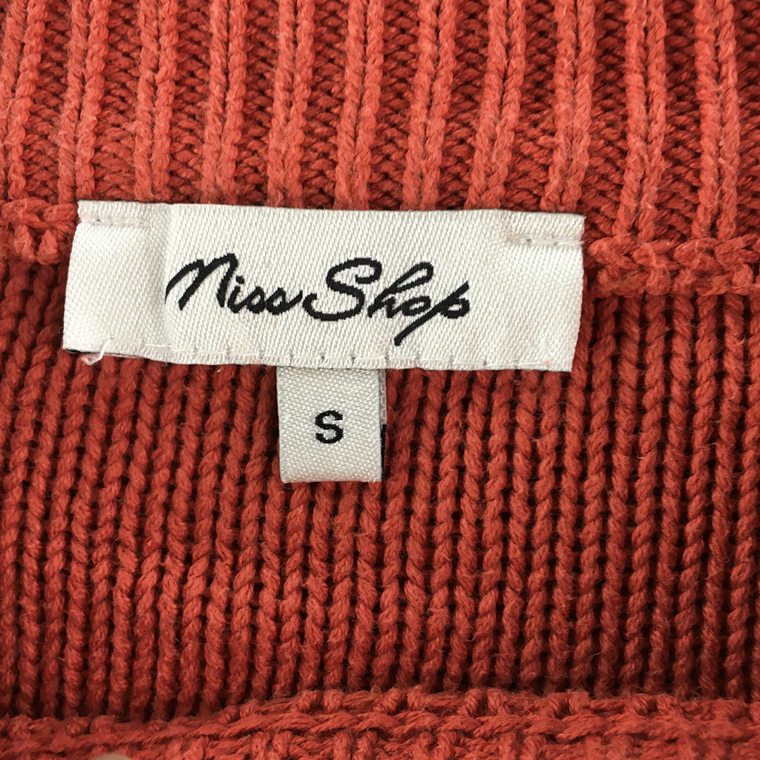 Miss Shop Womens Knit Sweater Size S Rust Red Leaf Pattern Jumper