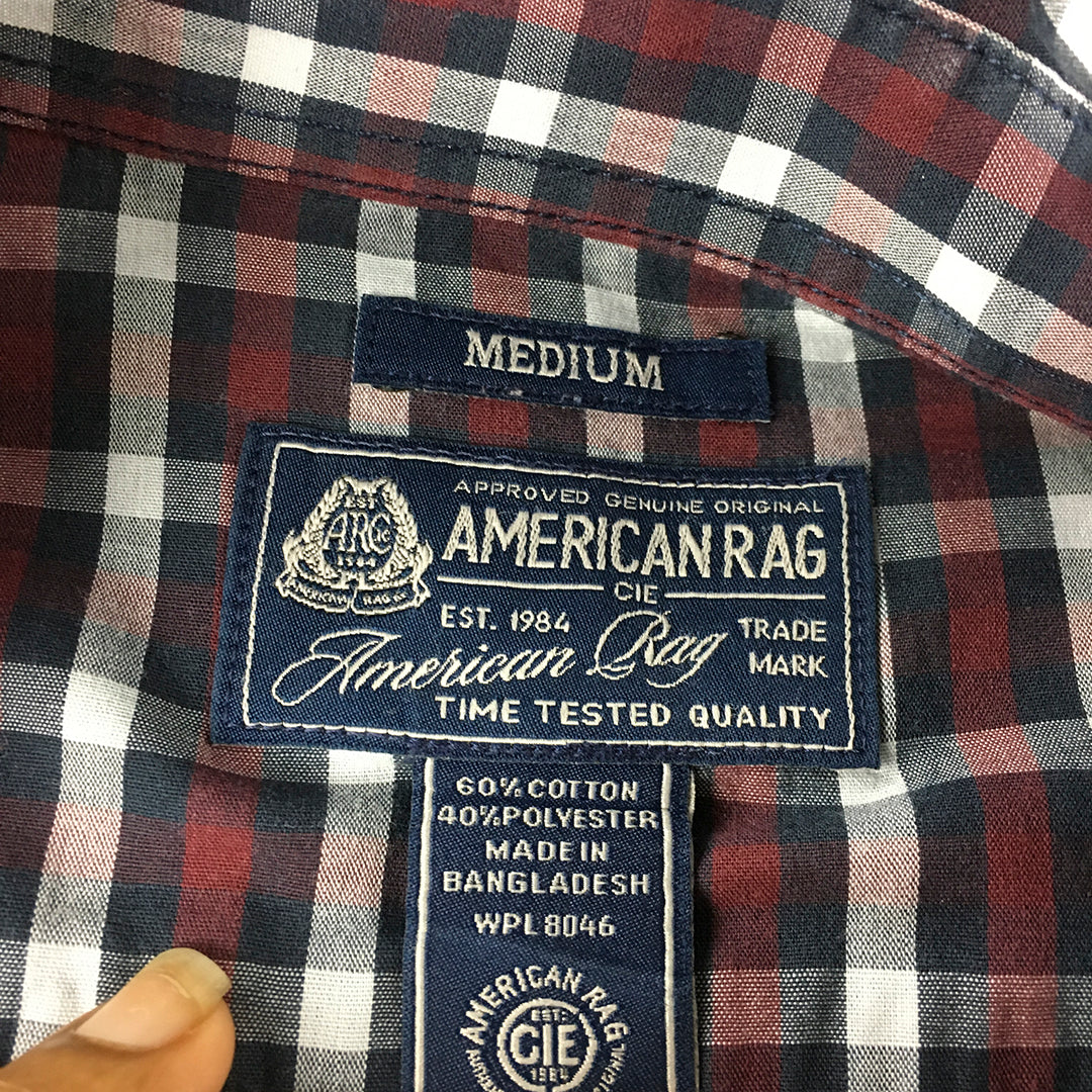 American Rag Mens Shirt Size M Red Blue Checkered Button-Up Long Sleeve Collared