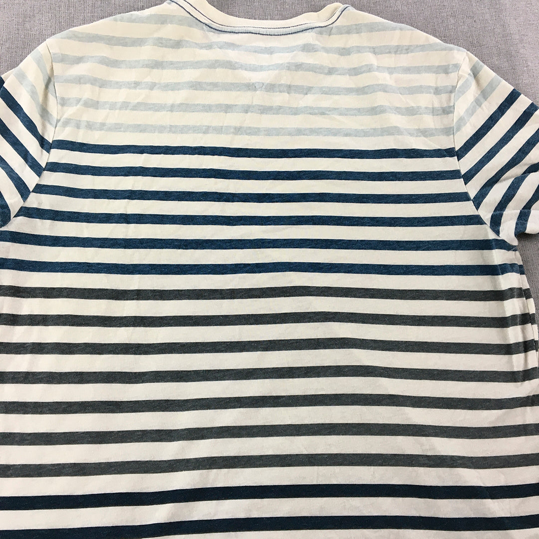 Tommy Hilfiger Mens T-Shirt Size M White Blue Striped Short Sleeve Top