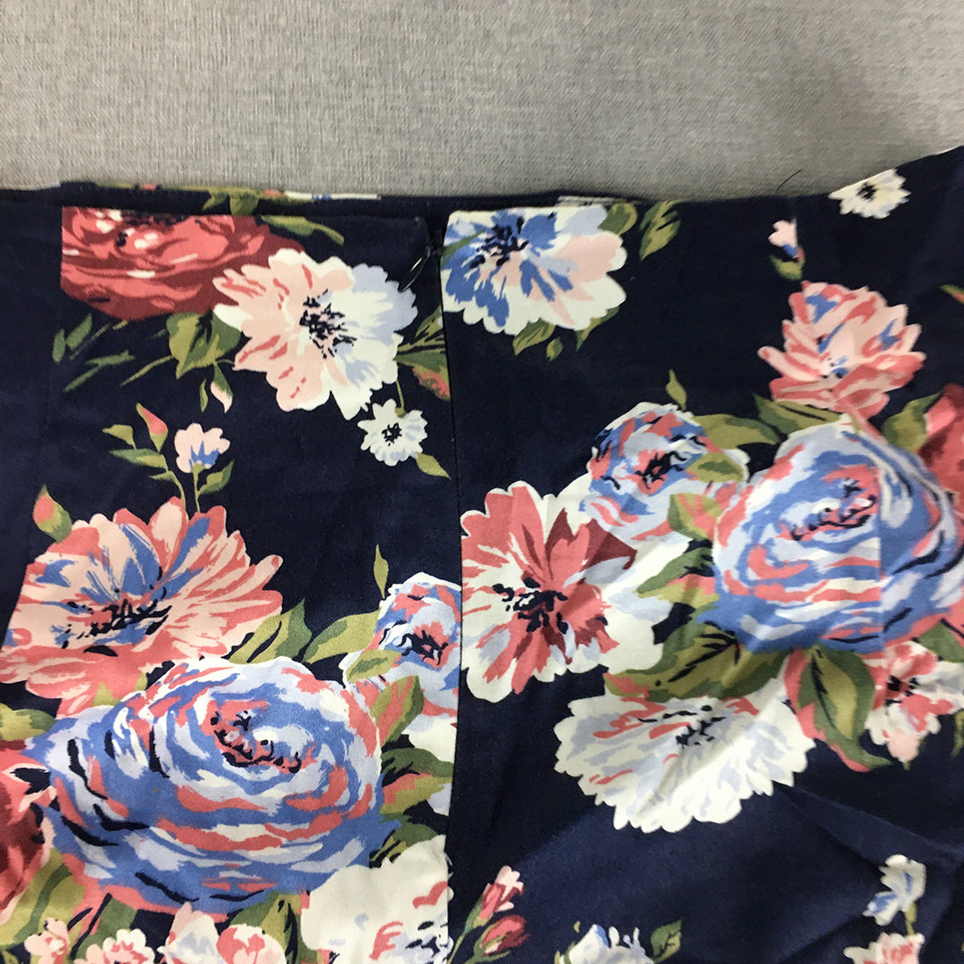 Diana Ferrari Womens Midi Skirt Size 14 Blue Floral Straight